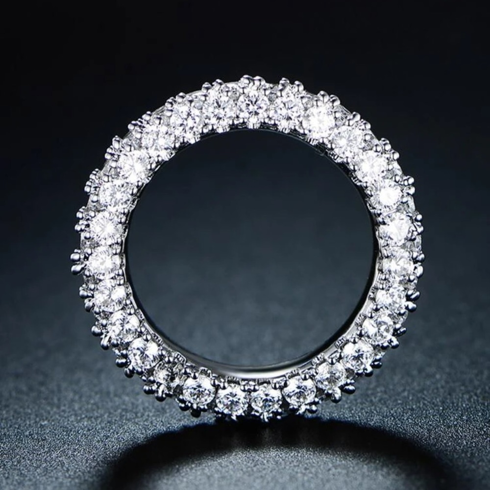 New Woman’s 18K Gold Plated Sterling Silver 3 Row White Sapphire Eternity Ring - Picture 8 of 11